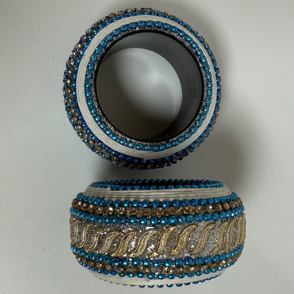 Aman‎ Beaded Napkin Rings Set of 2 Blue Gold Decorative Dining Table